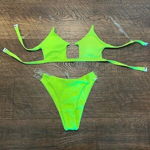 Neon Green and Clear Strap Bikini Size Medium